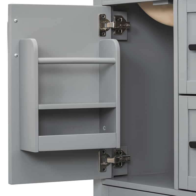 Solid Wood Frame Bathroom Vanity Cabinet with Ceramic Sink, Space-Saving 24-Inch Vanity