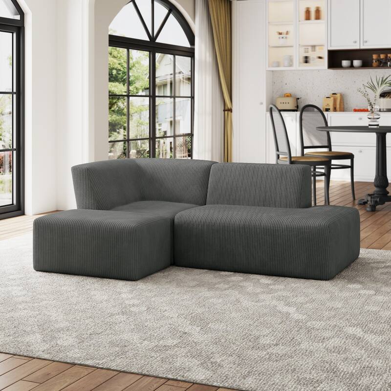 Oversized Corduroy Modular Sectional Fabric Sofa - GRAY/SIDE CHAIR&ARMCHAIR&OTTOMAN