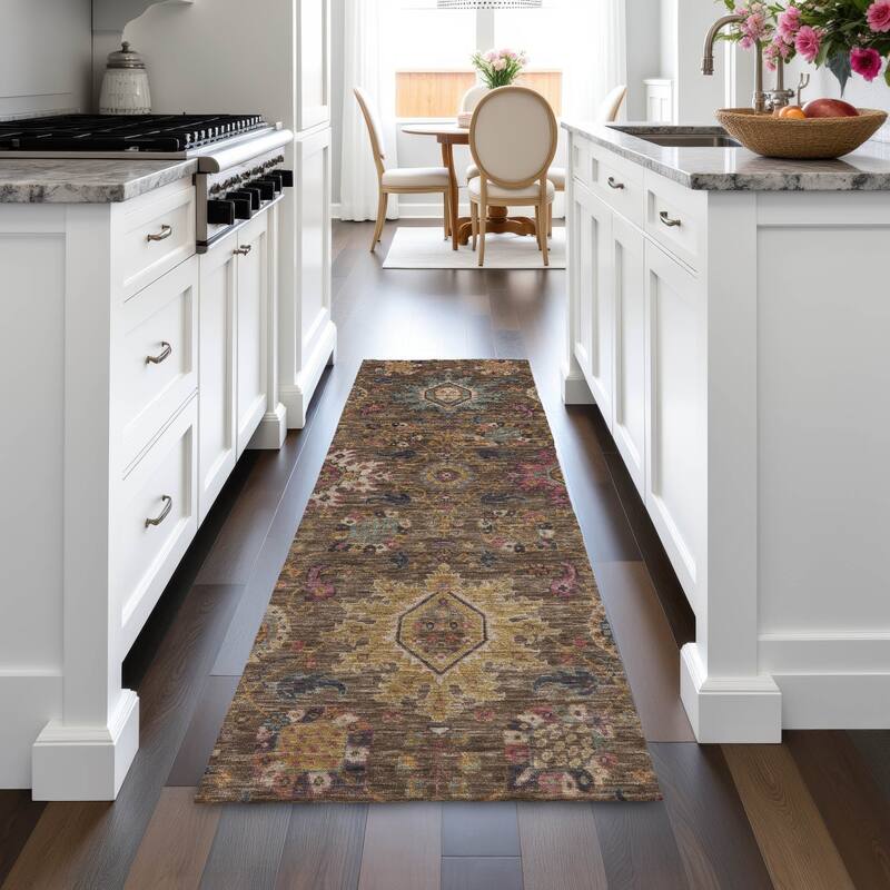 Machine Washable Indoor/Outdoor Boho Traditional Chantille Rug