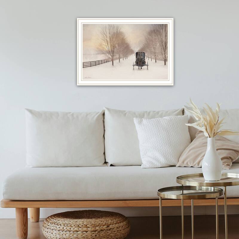 Framed Wall Art - Snowy Amish Lane, White Frame