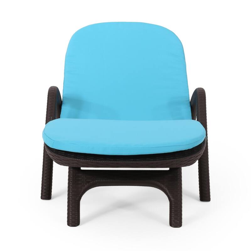 Outdoor polypropylene resin chaise lounge with armrests and cushions