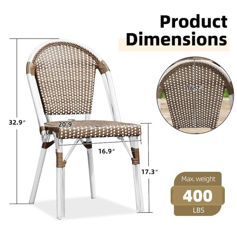 PURPLE LEAF Outdoor Dining Chairs (Set of 2) French Hand-Woven Aluminum Wicker Chairs