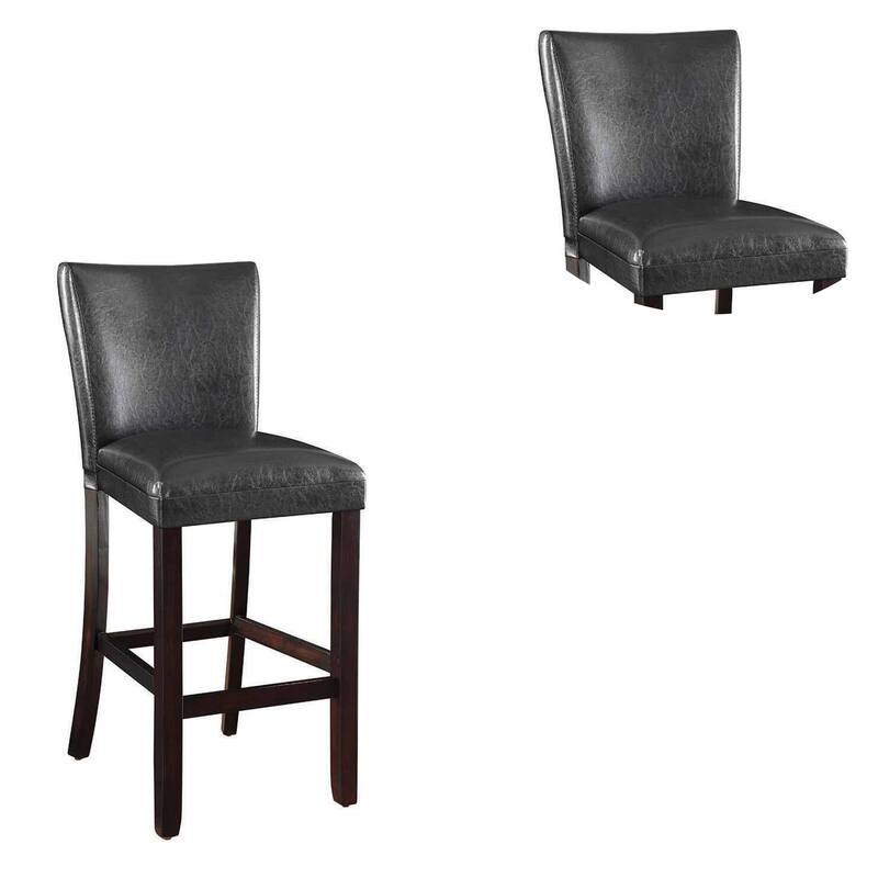 29 Inch Wood Bar Stool, Set of 2, Cappuccino Brown, Black