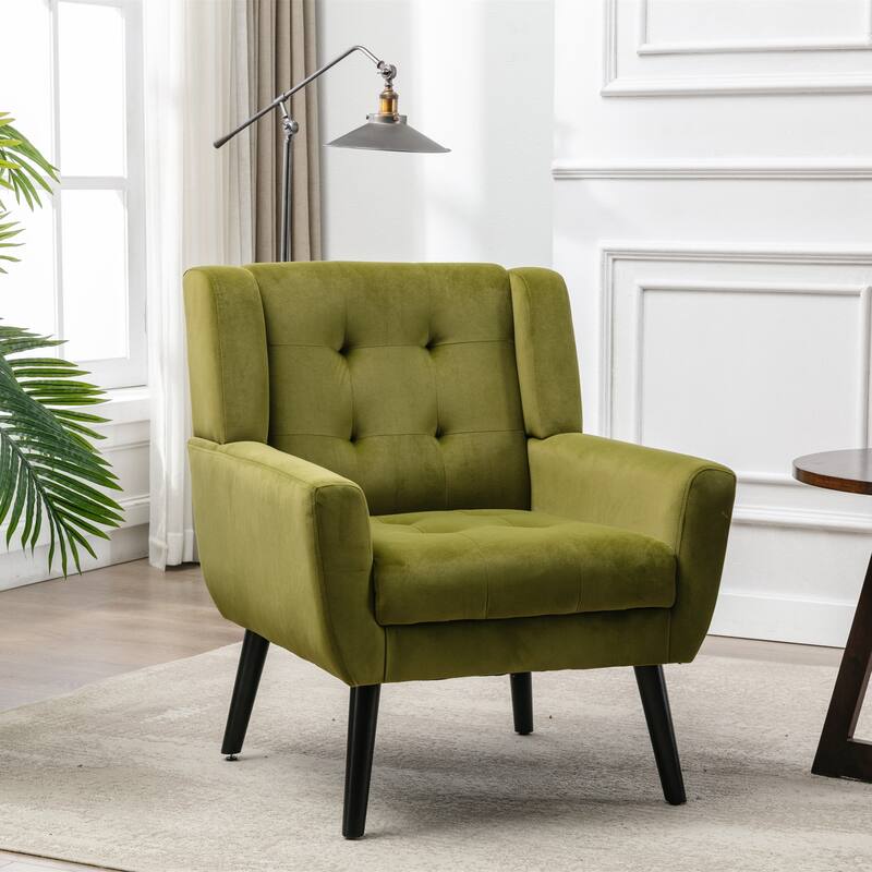 Modern Soft Velvet Armchair, Ergonomics Accent Chair W/Curved Back, Upholstered Single Sofa With 250 Lbs Weight Capacity - Green