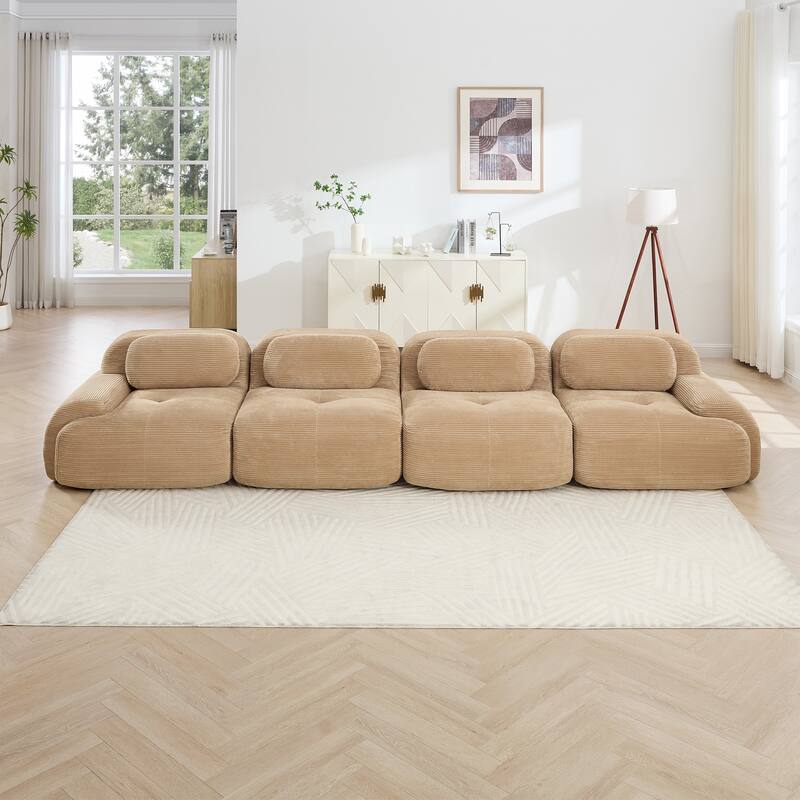 Corduroy Modular Boneless Sectional Sofa with Ottoman, Free combination, Pet-Friendly, No Assembly Required