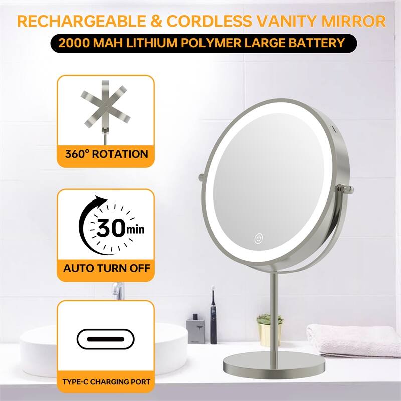 1X/10X 360 Rotation Makeup Mirror w/ Lights, 3 Color Lighting Dimmable