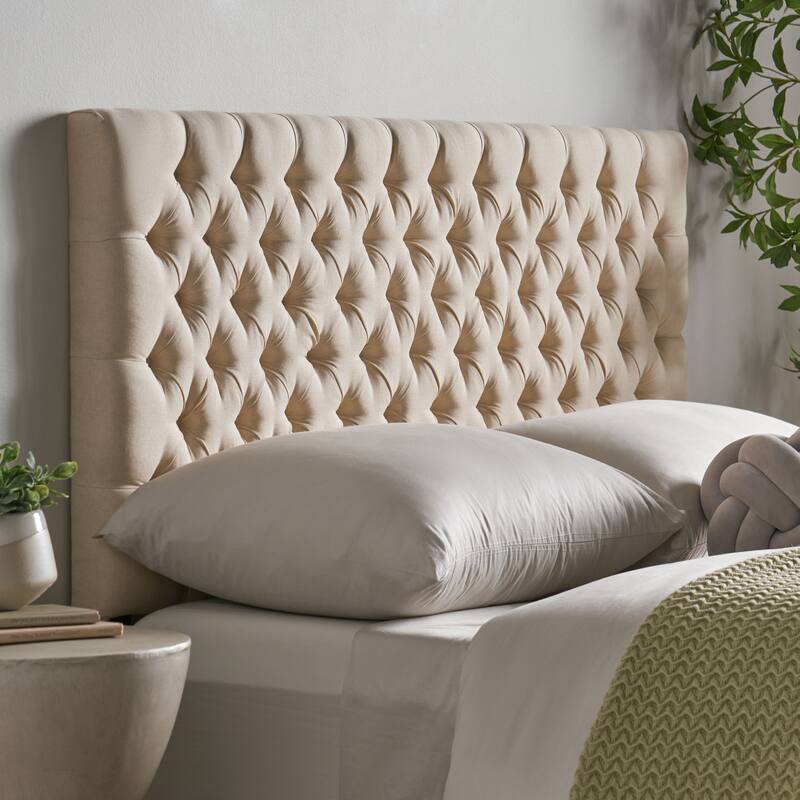 Roomfitters Adjustable Fabric Headboard with Diamond Tufting for Queen and Full Size Bed, Beige