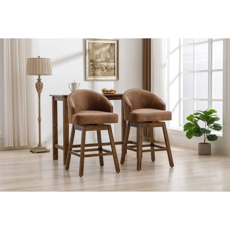Rotating Bar Chair, Counter Height Bar Chair With Backrest, Rotating Kitchen Stool, Set of 2 - Coffee