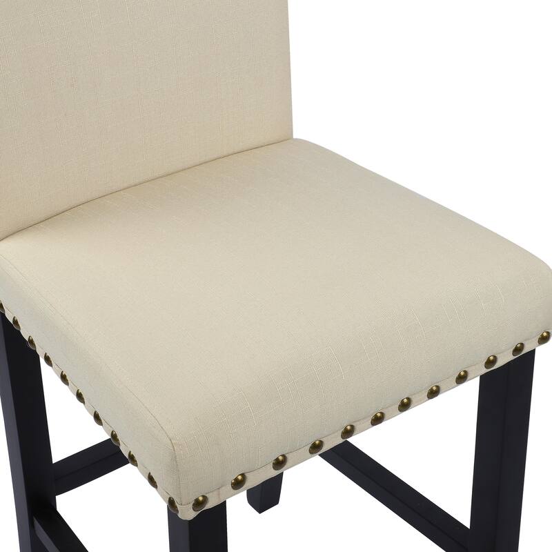 25 Inches Bar Stools Set of 2 Upholstered Counter Height Bar Stools with Back and Nailhead Trim