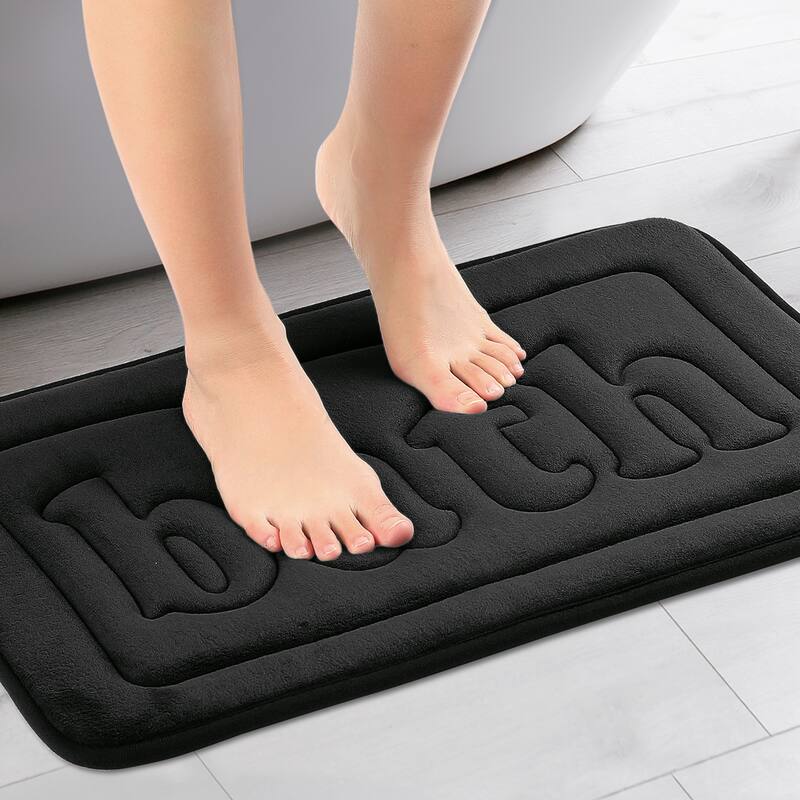 Memory Foam Bathroom Rugs, Non Skid Bottom Soft Bath Mat Water Absorbent Quick Dry Bath Carpet Rug - Black - 16" x 24"