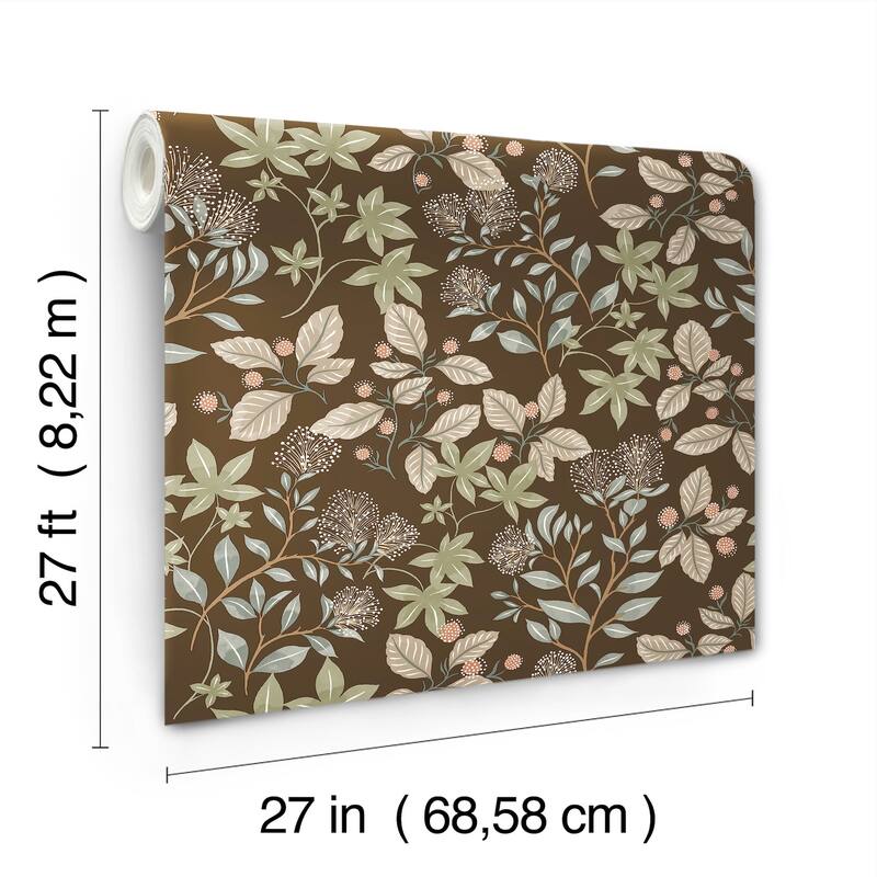 A-Street Prints Mildred Espresso Botanical Trail Wallpaper