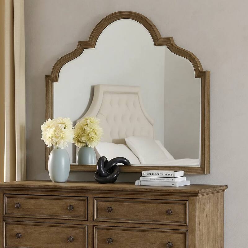 Lyla Dresser Mirror, Beveled Glass, Rustic Oak Brown Solid Wood, 41x50 - Oak Brown