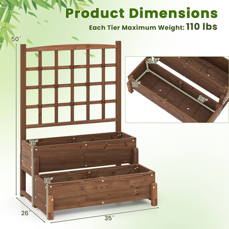 Gymax 2PCS Raised Garden Bed w/Trellis Drainage Holes Legs Twisting