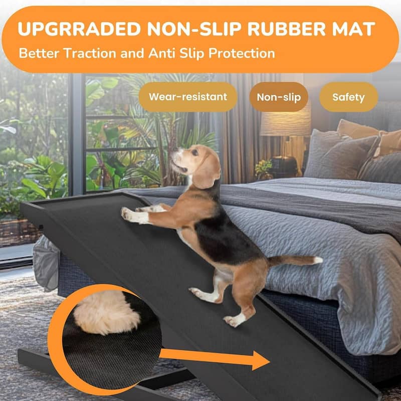 DoCred Folding Non-Slip Rubber Mat Wooden Dog Ramp For High Bed