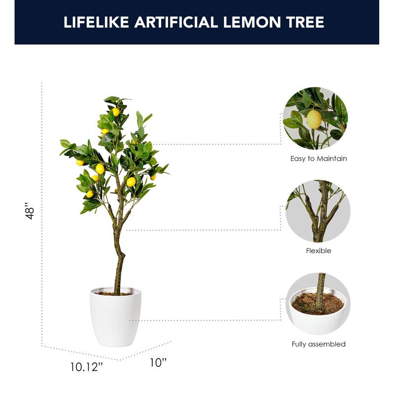 American Art Decor Artificial Faux Tree in White Tapered Ceramic Pot