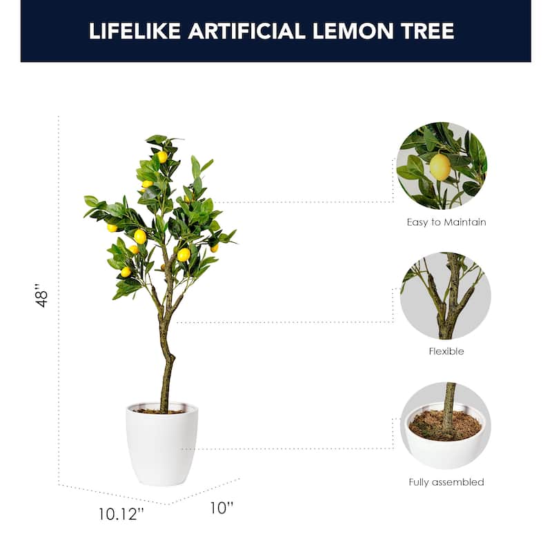 American Art Decor Artificial Faux Tree in White Tapered Ceramic Pot