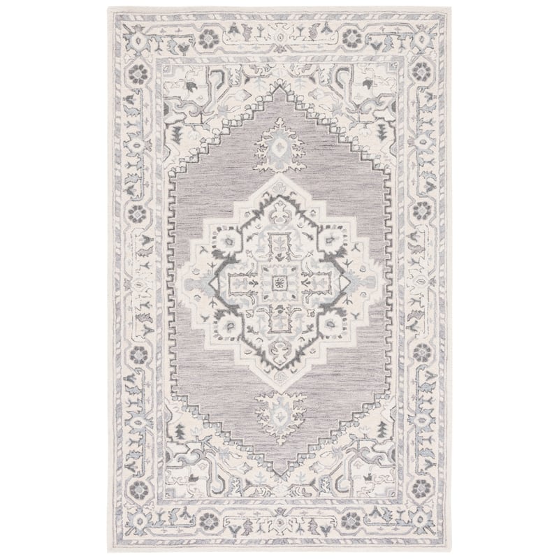 SAFAVIEH Handmade Metro Manolica Oriental Wool Rug - 6' Square - Grey/Ivory