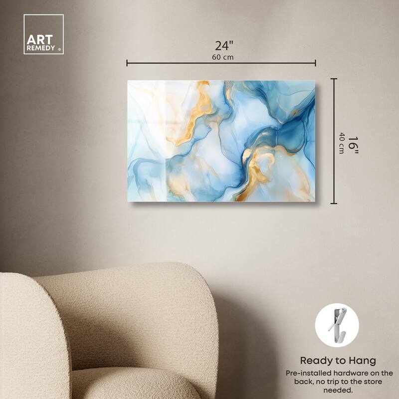 Blue Veined Gold Acrylic by Art Remedy, Ready to Hang