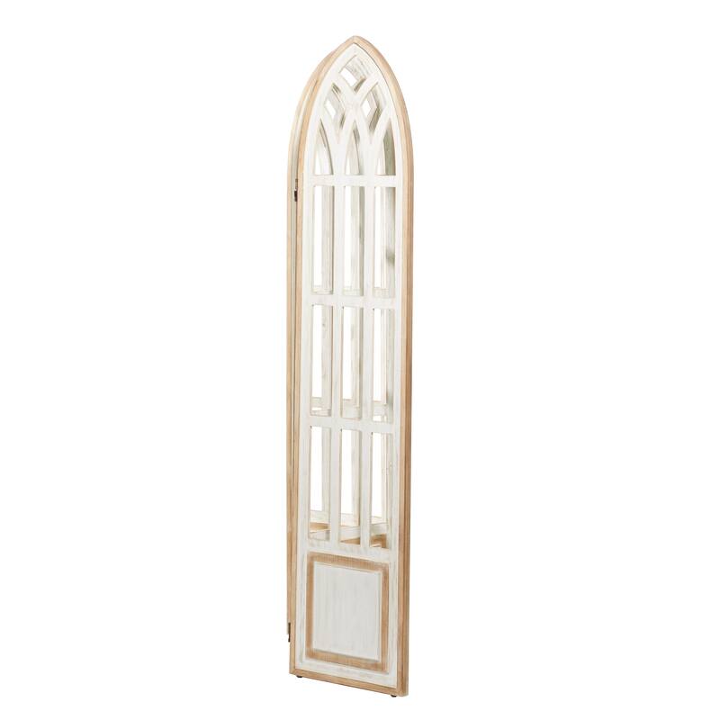 Wood Hinged Foldable Arched Partition 3 Panel Room Divider Screen with Window Pane Details - White - Roche River Decor