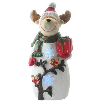 22" Reindeer Holding Gift with Multicolor Lights