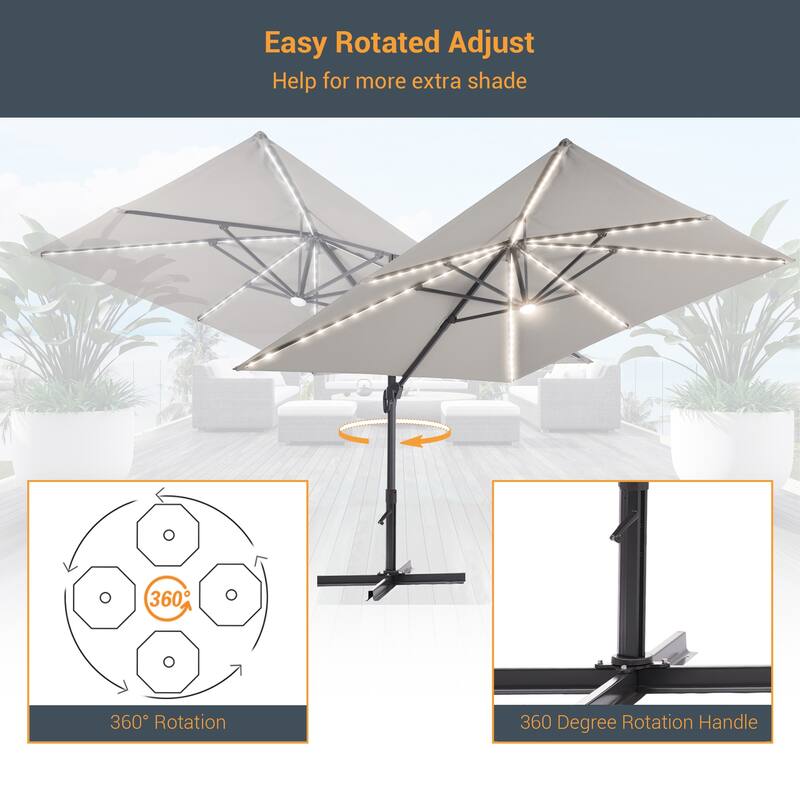 LIVOOSUN 11.5x9ft LED Cantilever Patio Umbrella with Cross Base