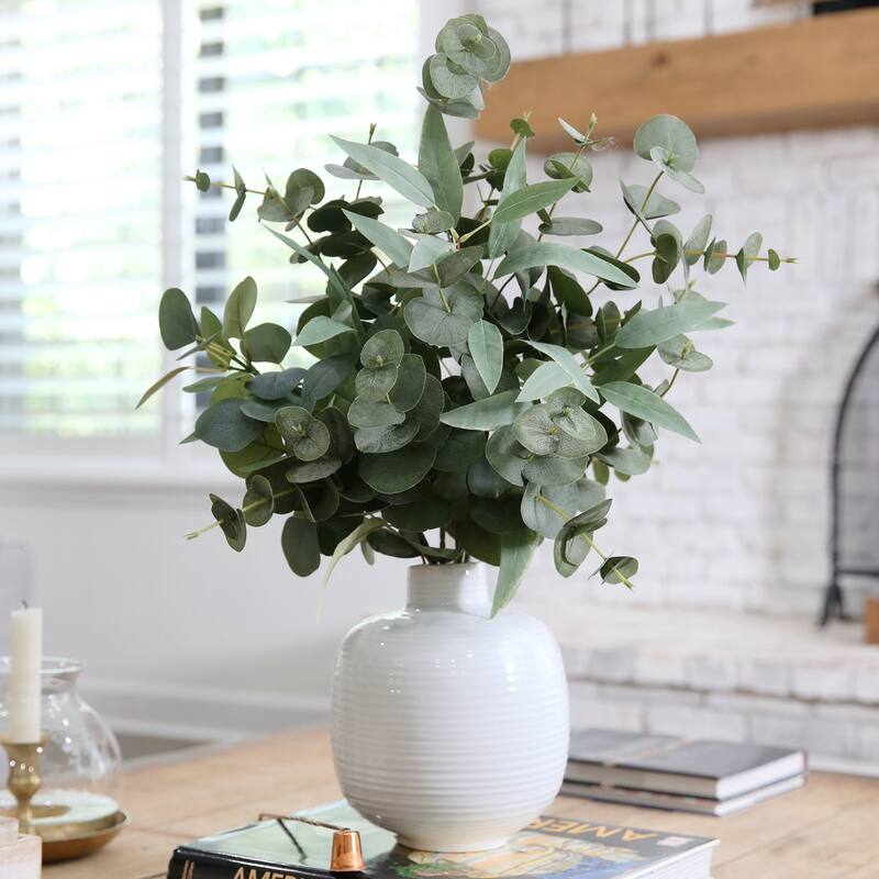 24" Artificial Eucalyptus Leaves Arrangement with Ceramic Planter