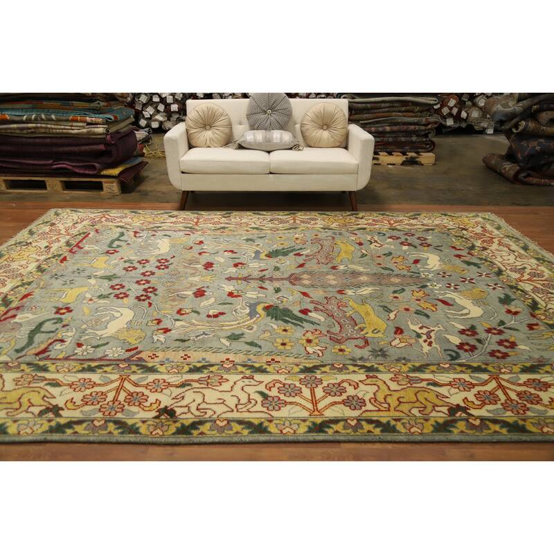 Hand Knotted Oriental 100% Wool Carpet Traditional Floral Greys & Charcoal Ziegler Area Rug - 11' 11'' X 8' 8''