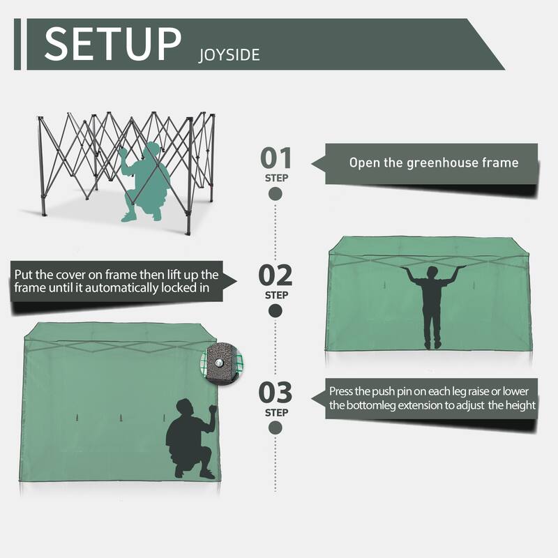 Cozywor Outdoor Green Pop-up Walk-in Greenhouse