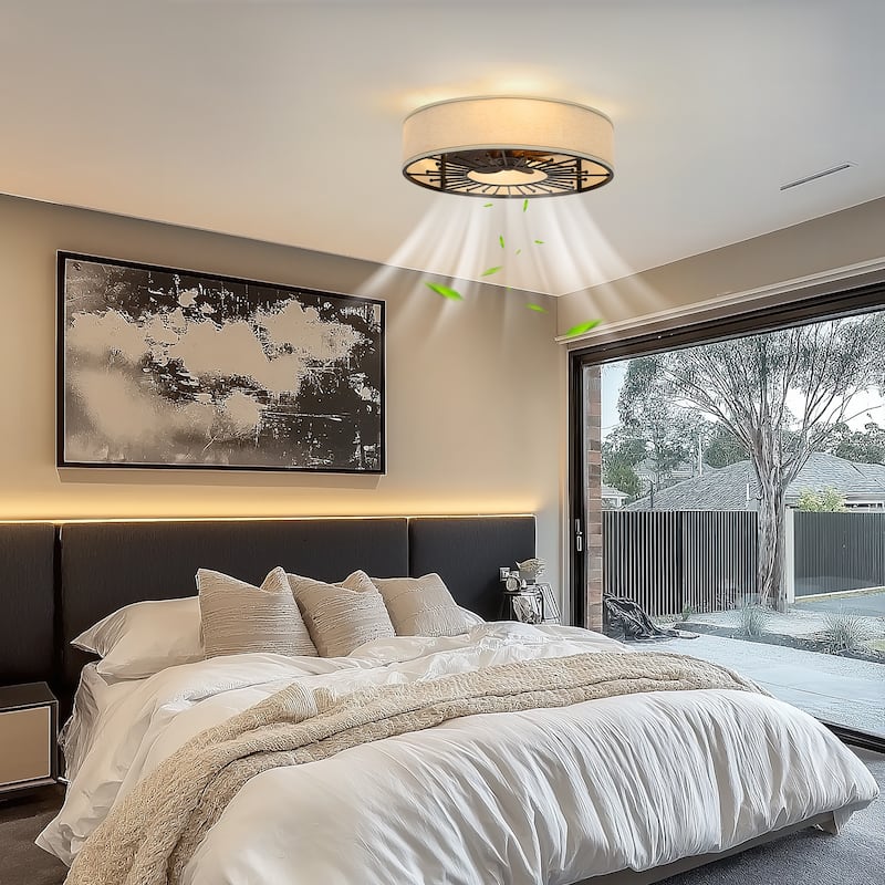 20-Inch Indoor Black Low Profile Cage Ceiling Fan - 20 Inches