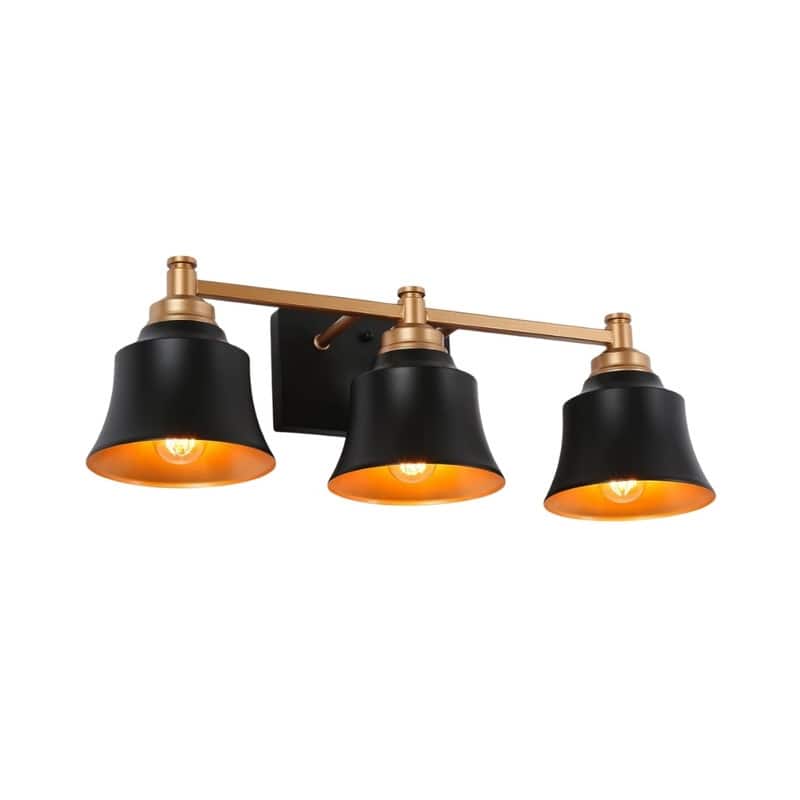 3 Light bulb light black and gold bathroom light fixtures metal wall light