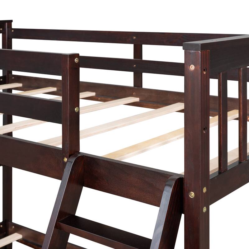 Twin-Over-Full Bunk Bed with Ladders and Two Storage Drawers in Espresso