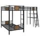 preview thumbnail 10 of 8, Metal Triple Bunk Bed with Desk and Shelf, L-Shaped Bunk Bed for 3 Kids Teens Adults, Twin Over Twin Bunk Bed, Brown