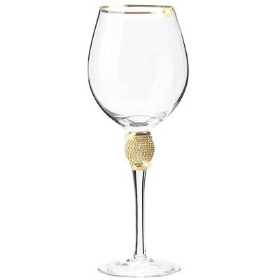 Berkware Red Wine Glass with Rhinestone Design Gold or Silver Rim
