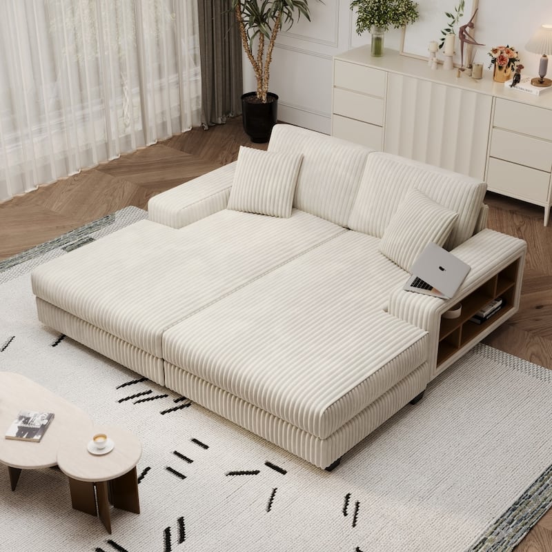 79.5" Modern Corduroy Convertible Sectional Sofa Sleeper Sofa Chair for Living Room
