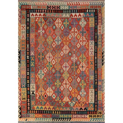 Geometric Kilim Reversible Area Rug Wool Carpet - 8'2"x 11'1"