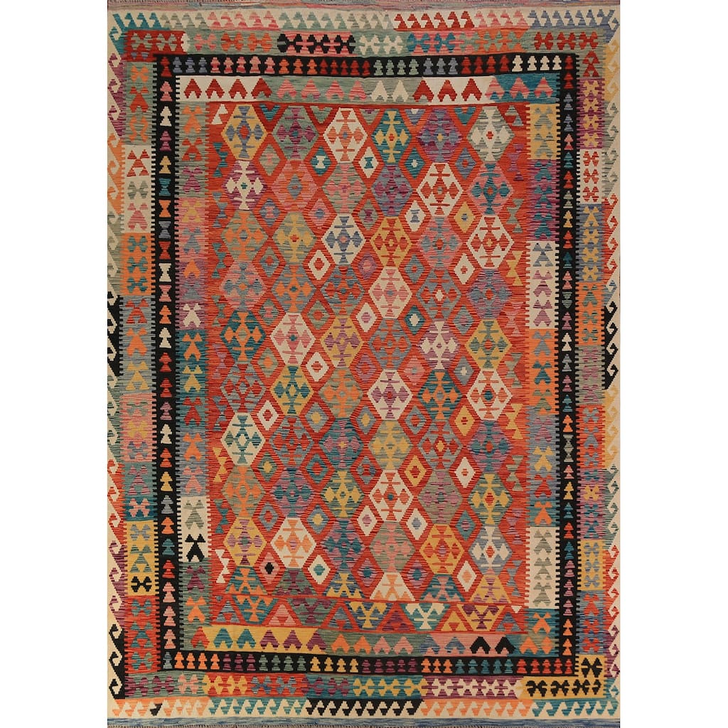 Geometric Kilim Reversible Area Rug Wool Carpet - 8'2"x 11'1"