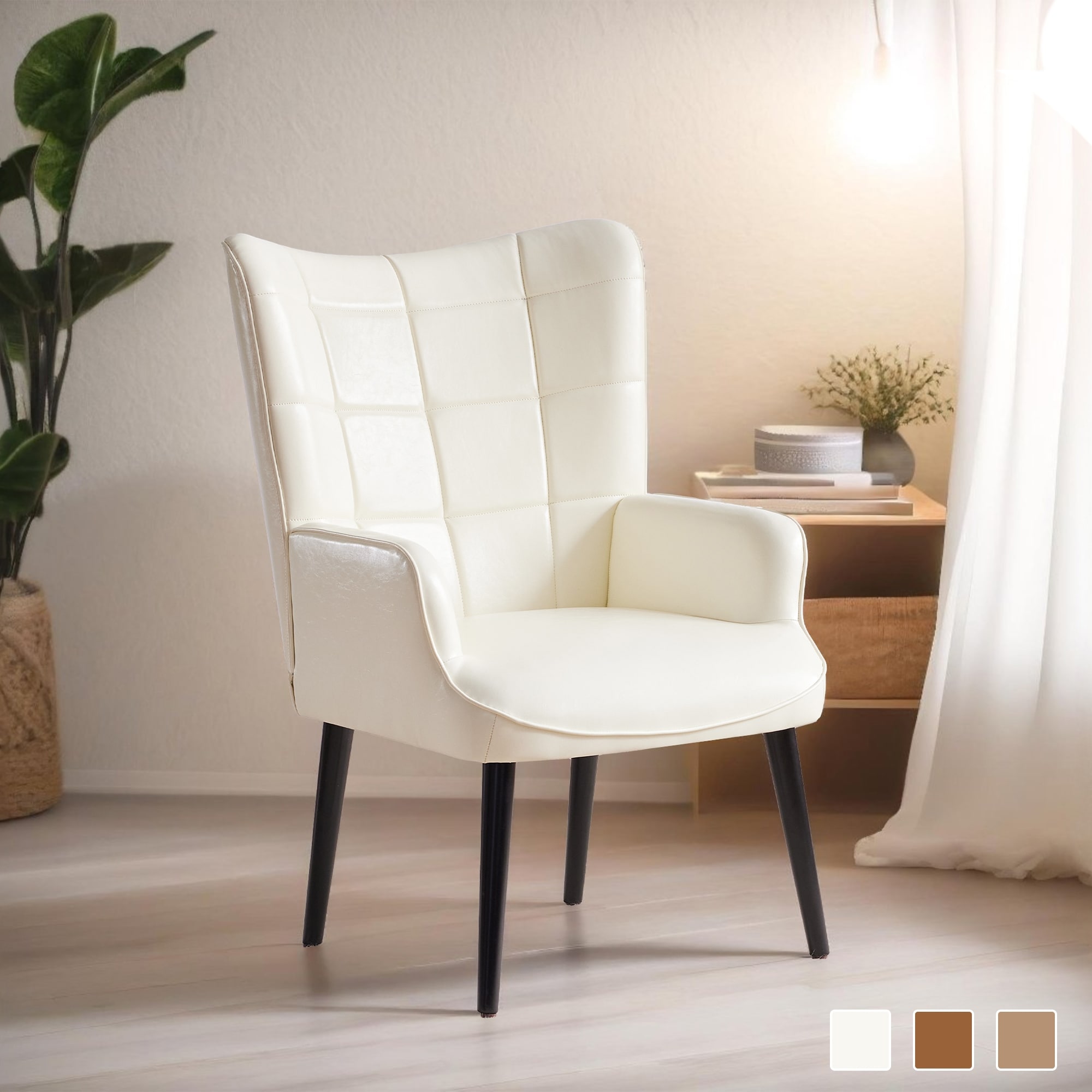 HUIMO  High-back Accent Chair Modern Wing Back Chair-Faux Leather