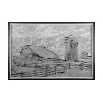 Farm View Sketch II Framed Art Print