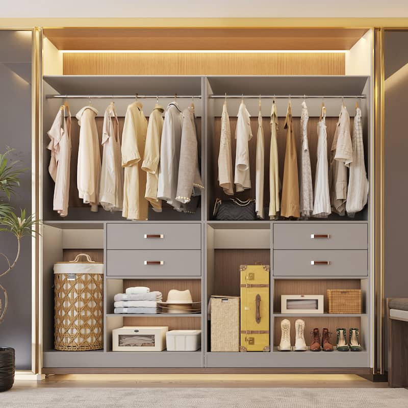 40'' Large Closet System with Shelves and 2 Drawers, Freestanding Closet Organizer with Hanging Rods
