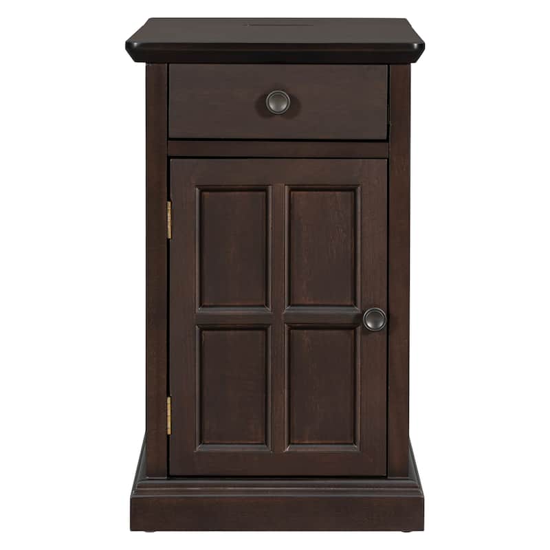 Classic Vintage Livingroom End Table, Side Table with USB Ports, and One Multifunctional Drawer with cup holders