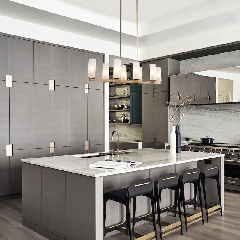 Glitter Modern Gold 8-Light 32.5-in Chandelier Island Lights with Frosted Glass - L32.5"x W11"x H 65"