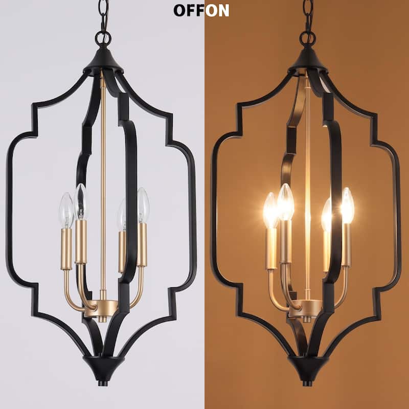 Modern Glam 4-Light Black Gold Chandelier Geometric Pendant Lights for Dining Room - 15" D x 27" H