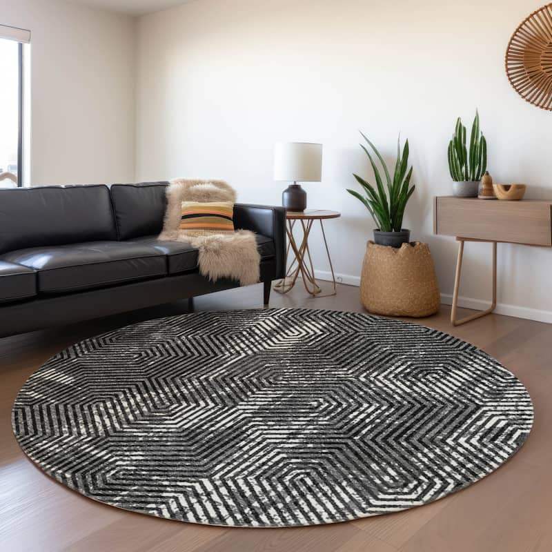 Premium Washable Super Soft Modern Maze Mayfield Rug - Black - 8' x 8'