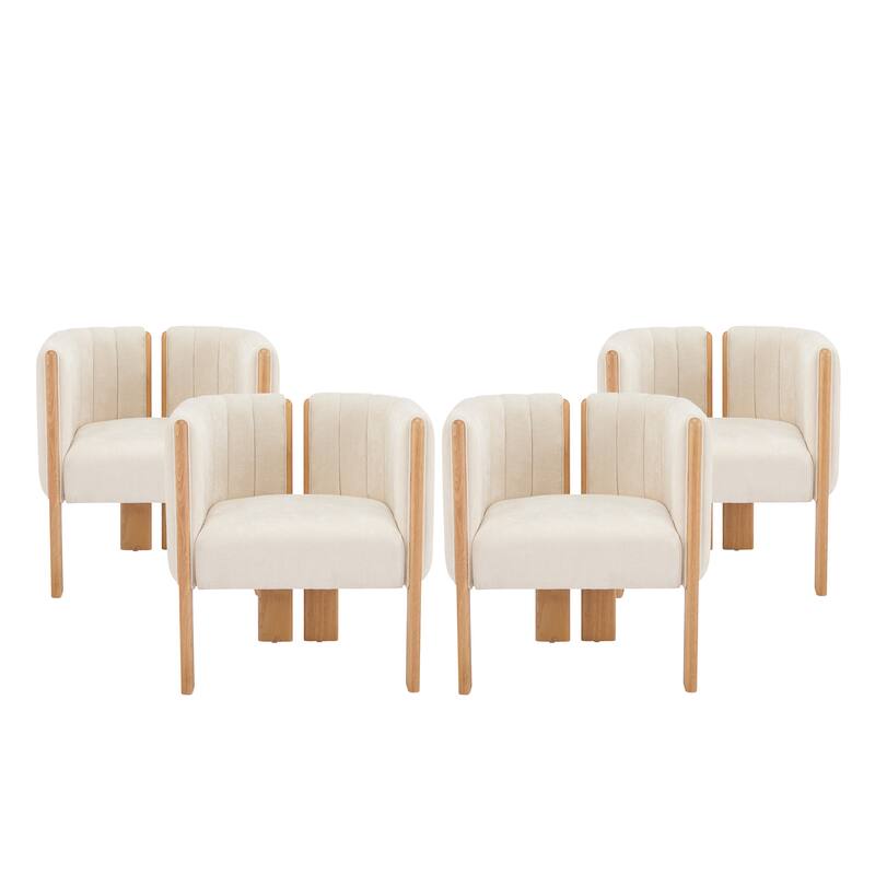 Dining Chairs Set of 4, Modern Stylish Seating with Natural Rubber Wood Frame and Beige Fabric, 225lbs Capacity