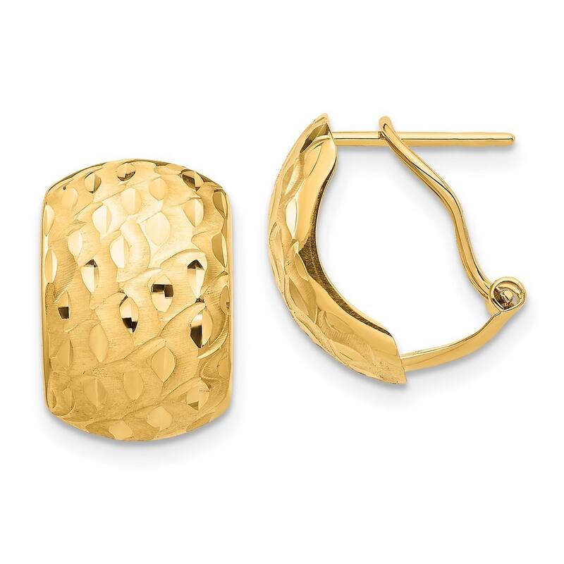 Curata 14k Yellow Gold 14.5x9.95mm Wide Textured Omega Back Earrings