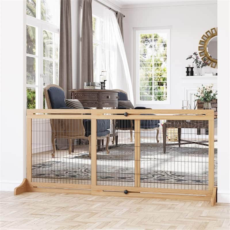 Wooden Pet Gate with Adjustable Length Perfect for Small to Medium Dogs
