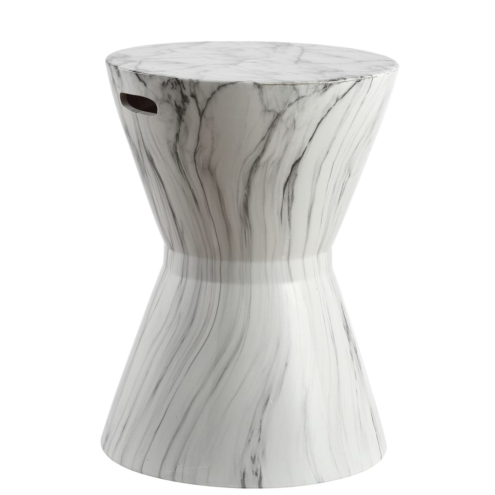 JONATHAN Y African Drum 17.3" White Marble Finish Ceramic Garden Stool