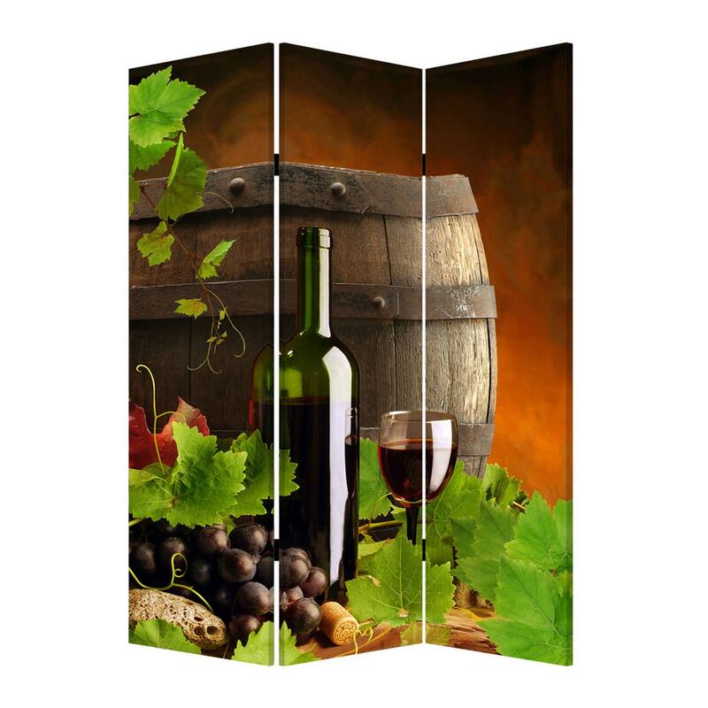 Grape Vine Print Foldable Canvas Screen with 3 Panels, Multicolor