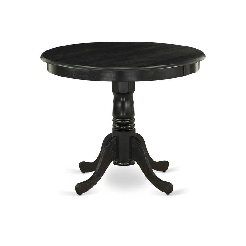 HomeStock 5-Piece Round Wirebrushed Black Finish Solid Wood Top Dining Table with 4-Parson Chair with Lattice Back