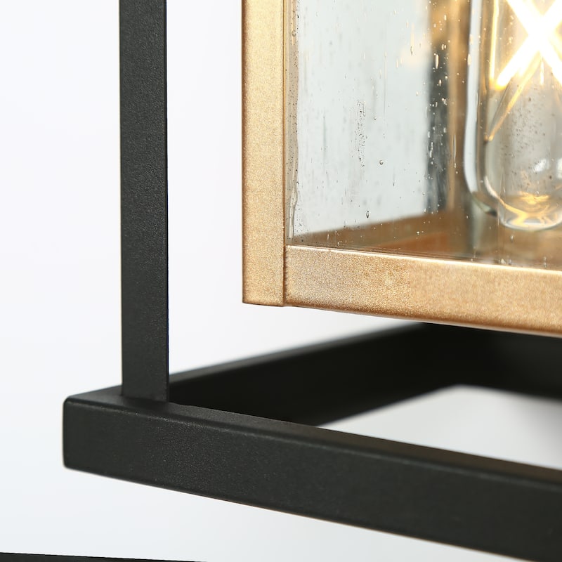 Modern 1-Light Outdoor Wall Sconces Black Gold Lantern Porch Patio Lamps - W 6.3"xD 7.9"xH 13.6"